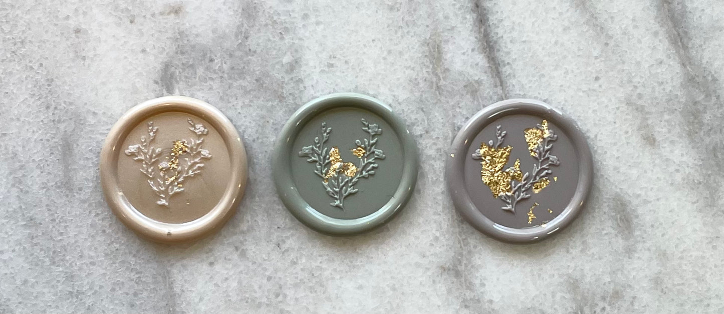 Gold Flake Wax Seal Self Adhesive Wax Seals - Floral Leaf Wax Stamp -Wedding Invitation Seals- Peel and Stick Wax Seal-Foliage Wax Seal - Megan Bruce Designs