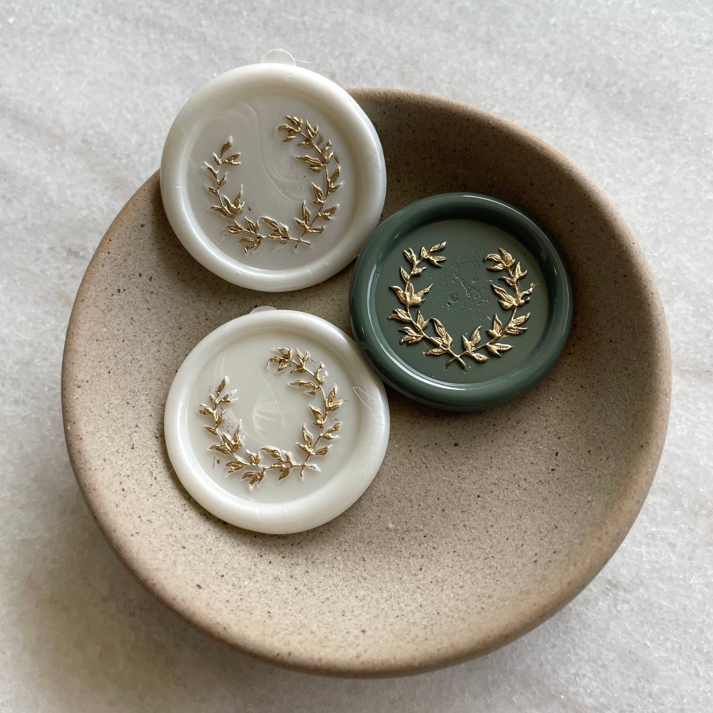 Laurel Wreath Wax Seal with Gold Accent -Self Adhesive wax seal Sticker- Floral Wreath Premade Wax Seal - Megan Bruce Designs