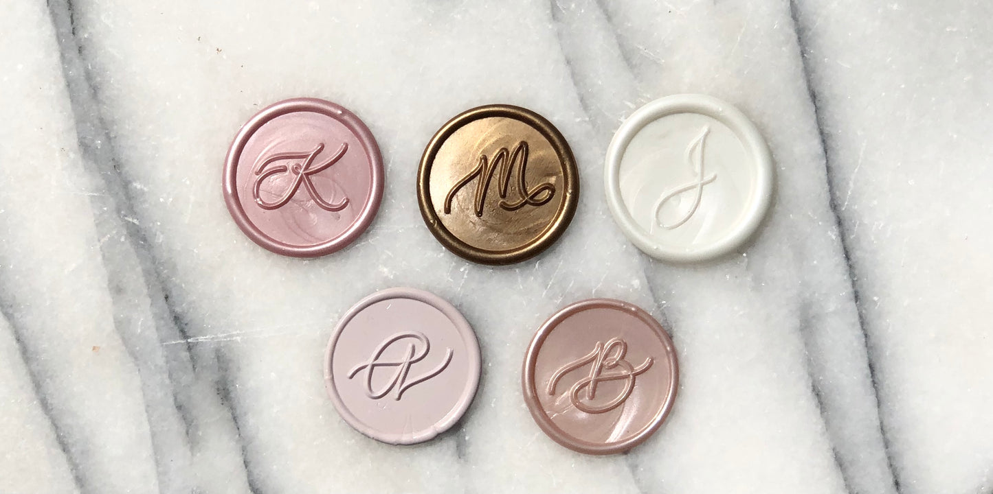 Ships from USA-Custom Wax Seal -Self-Adhesive Wax Monogram Seal - DIY Wax Seal StickersAdhesive Already Applied - .75 inch Diameter - Megan Bruce Designs