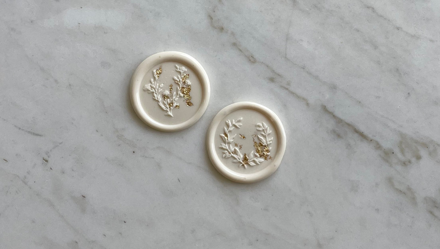 Floral Wreath Wax Seal Sticker - Gold Foil Wax Seal - Wedding Invitations - Gold Wax Seals - Luxury Wedding - Megan Bruce Designs