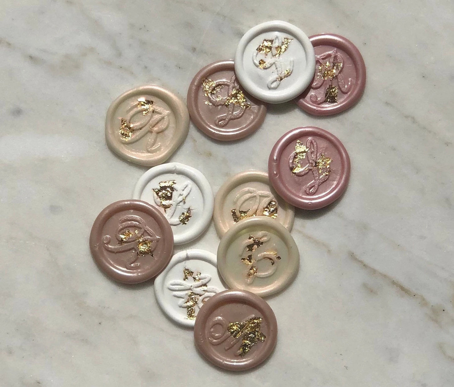 Custom Initial Gold Flake Wax Seals - Seal -Wax Seal Stickers- Adhesive Wax Seals - Megan Bruce Designs