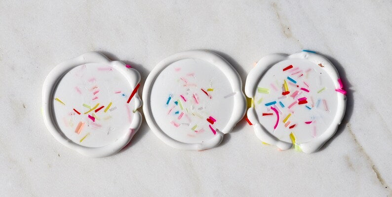 Sprinkles Wax Seal - Peel and Stick Wax Seals - Adhesive Already Applied Wax Seals - Kids Birthday Party - Megan Bruce Designs