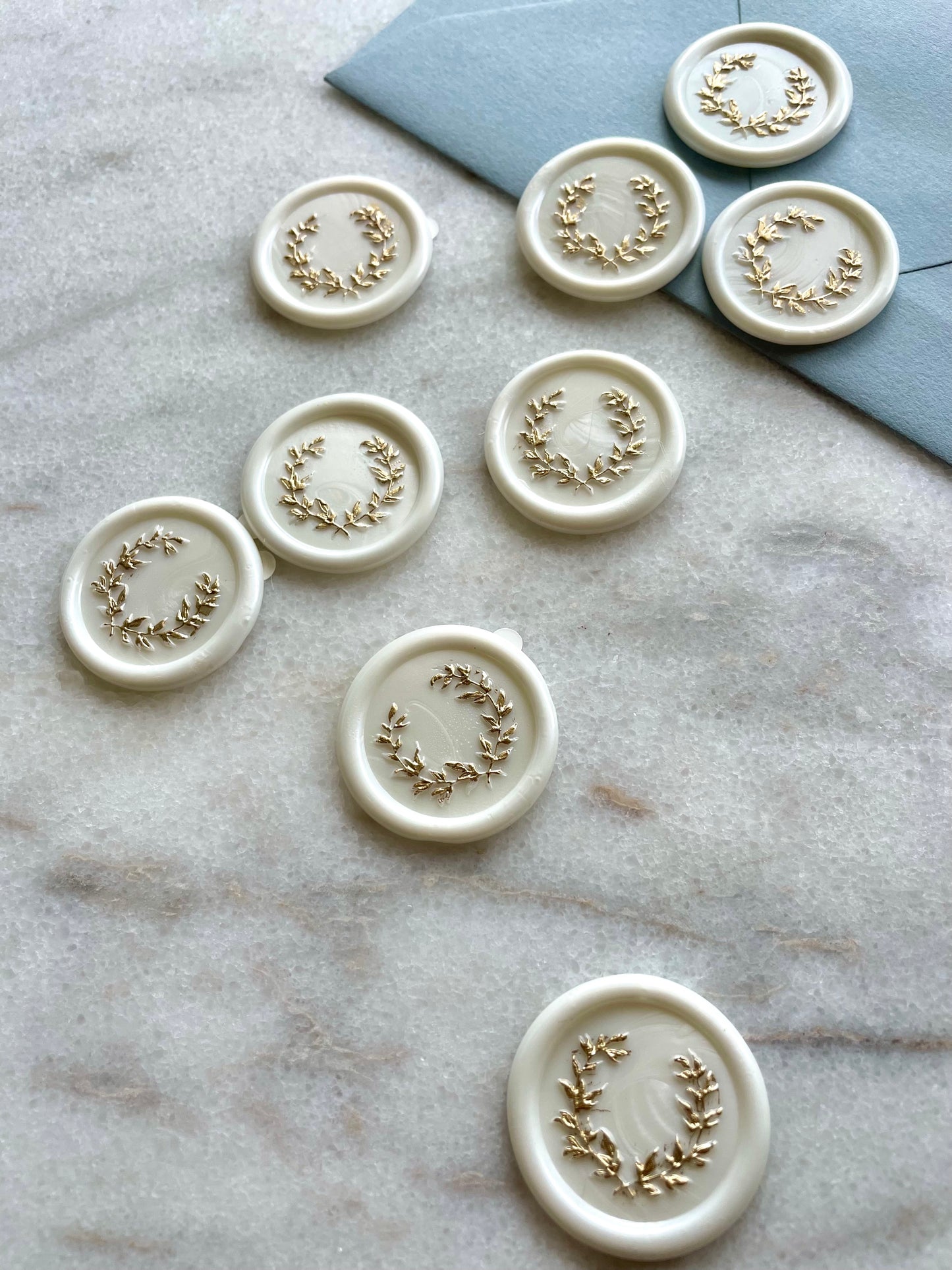Laurel Wreath Wax Seal with Gold Accent -Self Adhesive wax seal Sticker- Floral Wreath Premade Wax Seal - Megan Bruce Designs