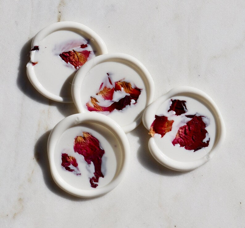 Dried Rose Petal Wax Seal - Adhesive Already Applied Wax Seals - Peel and Stick Wax Seals - Megan Bruce Designs